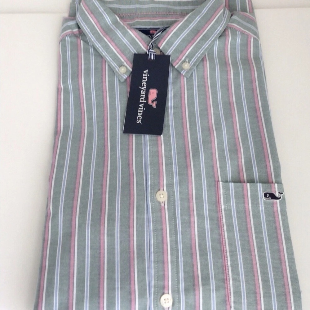 Vineyard Vines Stripe Oxford-Whale Logo Long Sleeve Shirt-NWT - Picture 3 of 10